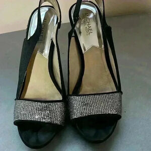 MICHAEL Michael Kors,  Black Satin Sling back high heels.